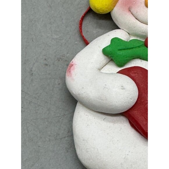 Handmade Christmas Clay Snowman Holding Red Heart Ornament 3" Tall READ - Picture 2 of 5